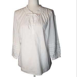 Talbots White Long Sleeve Tie Front Cotton Blouse